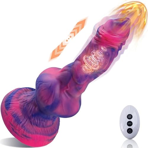 10.9” Monster Thrusting Dildo Vibrator, Huge Fantasy Dildo with Thrusting and Vibration, Thick Anal Dildo with Strong Suction Cup, Silicone Knot Dildo Sex Toys for Woman Couples
