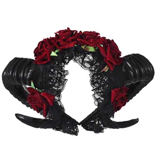 Qhome Party Restyle Sheep Horn Rose Flower Headband Gothic Beauty Horror Horns Halloween - Rose
