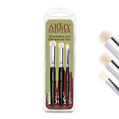 The Army Painter Masterclass Drybrush Set, 3 Sizes Hobby Goat Hair Brush: 15mm Mighty Drybrush, 12mm Moderate, 7mm Miniature Drybrush For Tabletop Roleplaying - Single