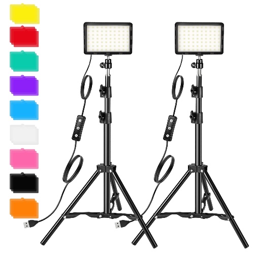Photography Video Lighting Kit, LED Studio Streaming Lights W/70 Beads & Color Filter for Camera Photo Desktop Video Recording Filming Computer Conference Game Stream YouTube TikTok Portrait Shooting - Black