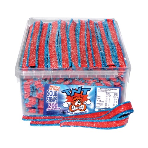 TNT Blue Raspberry Sour Straps, 200 Pieces 1.4kg