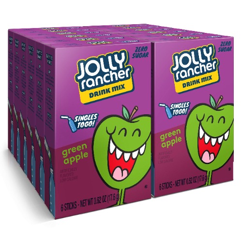 Jolly Rancher Singles to Go Water Drink Mix, Green Apple Flavored Powder Sticks, (12 Boxes with 6 Packets Each – 72 Total Servings)