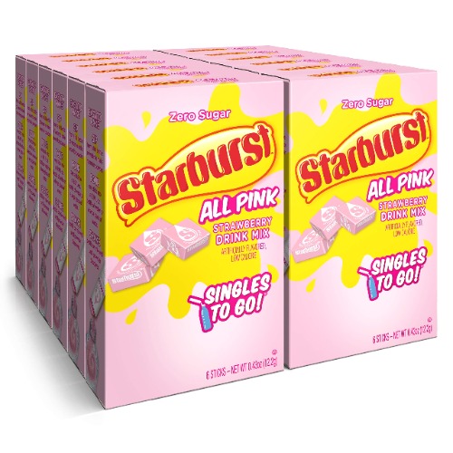 Starburst Singles To Go Powdered Drink Mix, All Pink Strawberry, 12 Boxes with 6 Packets Each - 72 Total Servings, Sugar-Free Drink Powder, Just Add Water, 0.87 Pound (Pack of 12)