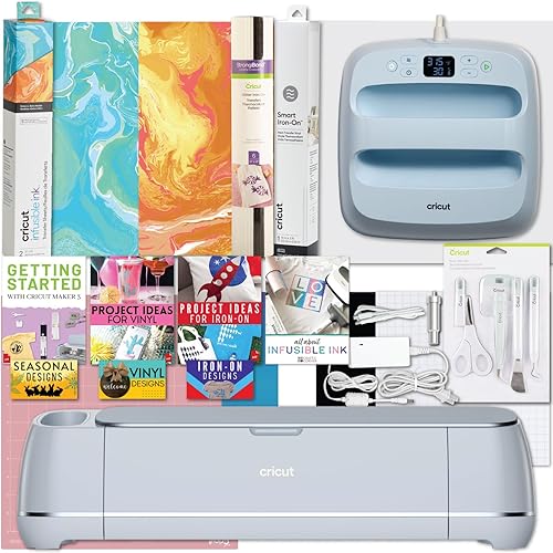 Cricut Maker 3 and Easy Press 3 Machine Combo Bundle DIY Cutting Machine with Easy Press Heat Press Machine (9 in x 9 in) Ideal for Custom T-Shirts, Totes, Bags, Pillows DIY Projects Sublimation - Cricut Maker 3 Easy Press Ink & Iron On Bundle