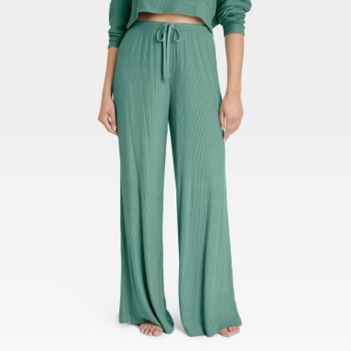 Women's Cozy Ribbed Wide Leg Pants - Auden™ Green L