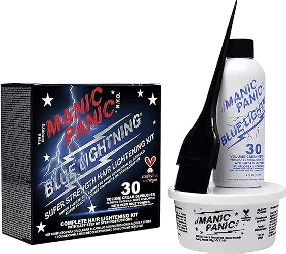 MANIC PANIC Blue Lightning Hair Bleach Kit - 30 Volume Developer + Bleach Powder Hair Lightener Lifts up to Five Levels And Eliminates Orange Tones - Vegan And Cruelty Free
