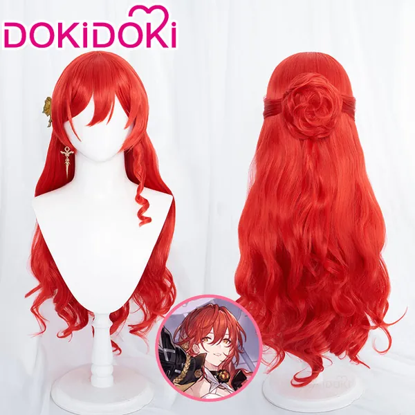 【Ready For Ship】DokiDoki Game Honkai: Star Rail Cosplay Himeko Wig / Earrings Long Curly Red Hair