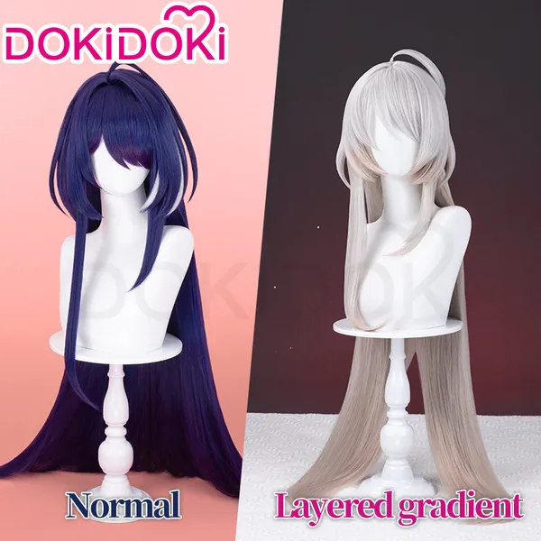 【Ready For Ship】DokiDoki Game Honkai: Star Rail Cosplay Acheron/ Second Form Wig Long Straight Purple/ Grey Gradient Hair/ Tattoo Stickers