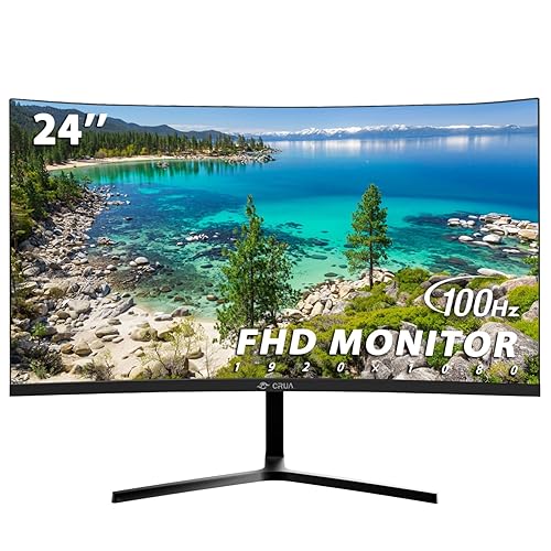 CRUA 24" Curved Monitor, FHD(1920×1080P) 100HZ, 99% sRGB Color Gamut Computer Monitors, Narrow Bezels on Three Sides, Blue Light Filter PC Monitor for Home, Office and Dormitory(HDMI, VGA)-Black - 24Inch - FHD 100Hz - Black