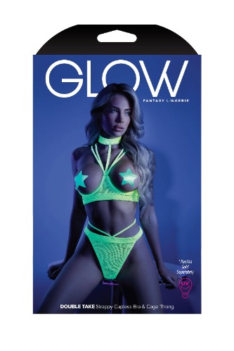 Double Take Cupless Bra and Cage Thong -  Small-medium - Neon Lemon