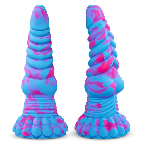 Huge Thick Big Monster Dildo, Silicone Fantasy Dragon Dildo with Suction Cup for Anal Prostate Massage, Large Knot Dildo Sex Toys for Women Men Pop, 8.7" Realistic Bad Boy - Mixed Blueberry