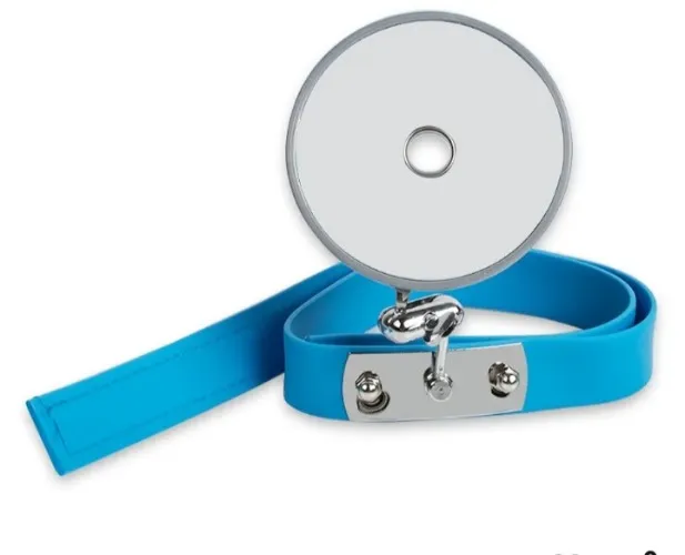 Medical head mirror with  blue strap