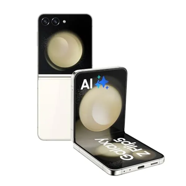 Samsung Galaxy Z Flip5 Faltbares AI-Android-Smartphone ohne Vertrag, Handy, 512 GB, Ausdauernde Akku-Laufzeit, Klappbares Design, Creme, Inkl. 36 Monate Herstellergarantie [Exklusiv bei Amazon]