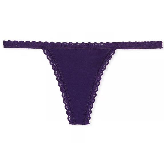 Lace-Trim Cotton V-String Panty