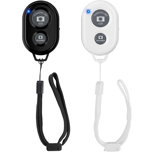 2PCS Télécommande Bluetooth Selfie sans Fil pour Smartphones avec Dragonne, Adapté pour Le Déclenchement de l'Obturateur, Compatible avec Apple iOS et Android/iPhone/iPad/Samsung/et Autres Phone - Blanc noir