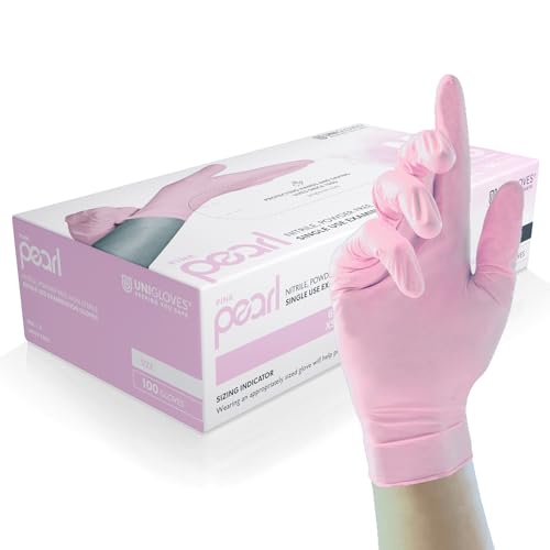Unigloves Pink Pearl Nitrile Examination Gloves - Multipurpose, Powder Free and Latex Free Disposable Gloves - Box of 100 Gloves, Pink, Small (GP0052) - Pink - S