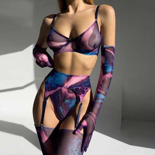 Galaxy Tie Dye Sheer Mesh Set - Purple / L