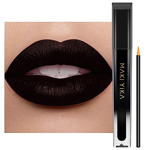 MAKI YIKA Black Lipstick, Matte Black Liquid Lipstick Long Lasting With Brush, Black Lip Stain Cruelty Free for Halloween Soft Goth Makeup, WITCH GIRL - WITCH GIRL