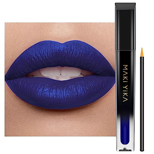 MAKI YIKA Blue Lipstick Matte, Dark Blue Liquid Lipstick Long Lasting 24 Hour Lip Gloss with Brush, Waterproof & Smudge Proof & Cruelty-Free Lip Stain | CHARM BLUE - Charm Blue