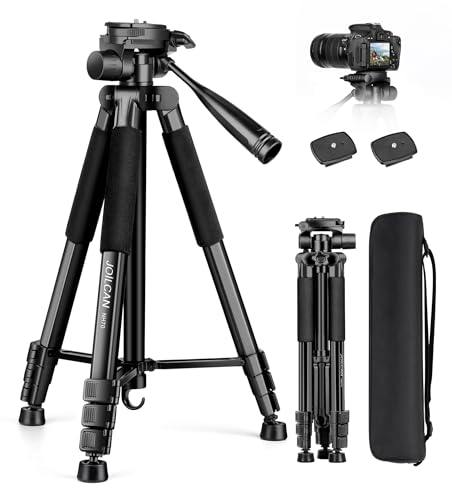 JOILCAN Tripod for Camera, Camera Tripod 67" Heavy Duty Tripod, Phone Tripod for Video Recording Photo Vlog, Aluminum Camera Tripods with Holder & Travel Bag for Camera DSLR iPhone Projector Laser - 67 Inch - Black