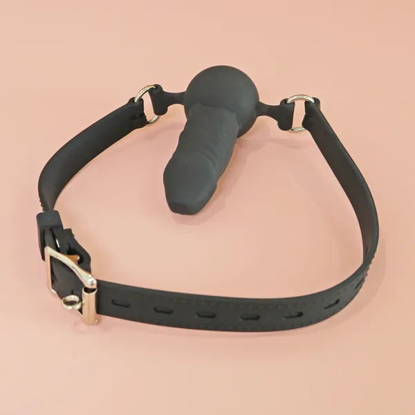 Full Silicone Penis Mouth Gag with Adjustable Strap