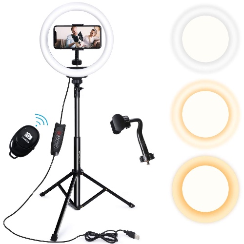 Endurax 10'' Selfie Ring Light with Stand 135cm/ 53'', Dimmable LED Ring Light for Video Recording/Live Stream/Makeup, Remote Shutter Included (3000-6500K)