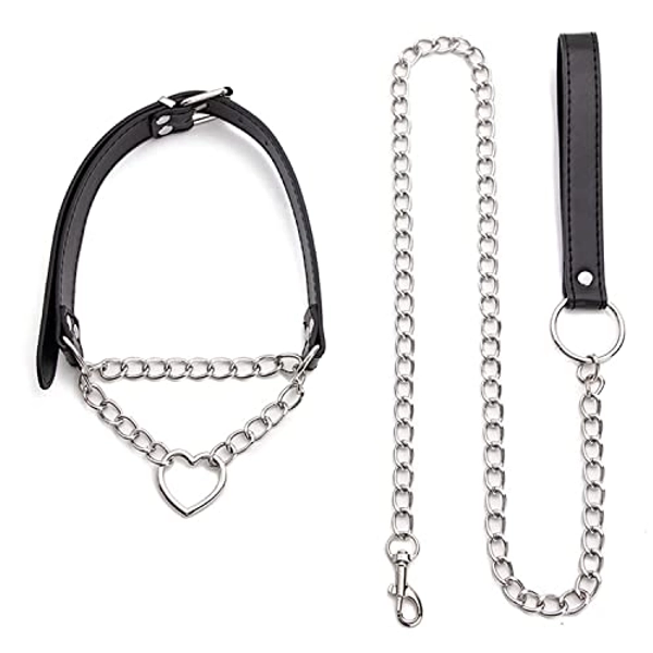 SONOSS Leather Choker Collar Leash PU Leather Neck Belt Necklace Choker with Leash, for Women/Men Cosplay Stage Costume Accessories