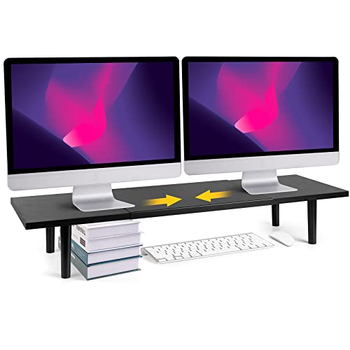 Across-Star Dual-Monitor-Stand-Riser-For-Desk Adjustable Length 32-40 Inch，Large Desktop Computer Monitor Riser For 2 Screens，Desk Shelf Organizer Riser Stand For Computer/Laptop/PC/Printer/TV Black - Black