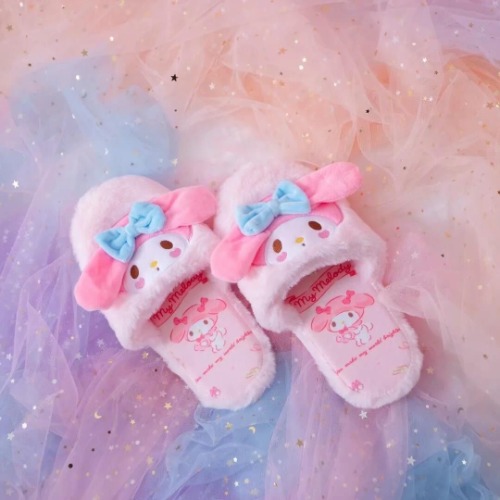Fuzzy Kuromi Slippers - My Melody