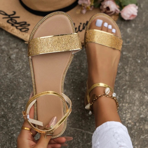 Women Summer Flat Sandals - Gold / 40