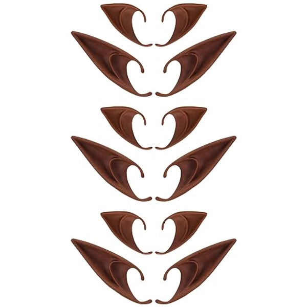 FRESHME Renaissance 6 Pairs Brown Pixie Elf Ears - Short and Long Silicone Fairy Ears Set for Women Girl Cosplay Christmas Masquerade Party Dress Up Props Anime Vampire Costume Accessories