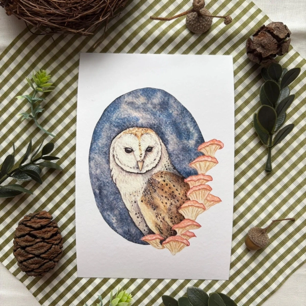 Barn Owl Art Prints | Watercolour Owl | Kids Nursery Art | 4x6” | Cottagecore Nature Mini Print | Gift for bird lovers | Bird Painting