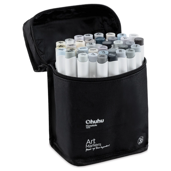 Ohuhu Honolulu Dual Tip Marker Sets - Set of 36, Grayscale Colors