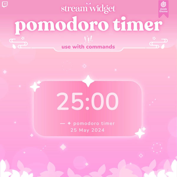 Pomodoro Timer Widget | Customizable Colors, Cute Chat, Elegant Theme | Pastel Pink | Chat Box  and Alerts for Twitch Streams