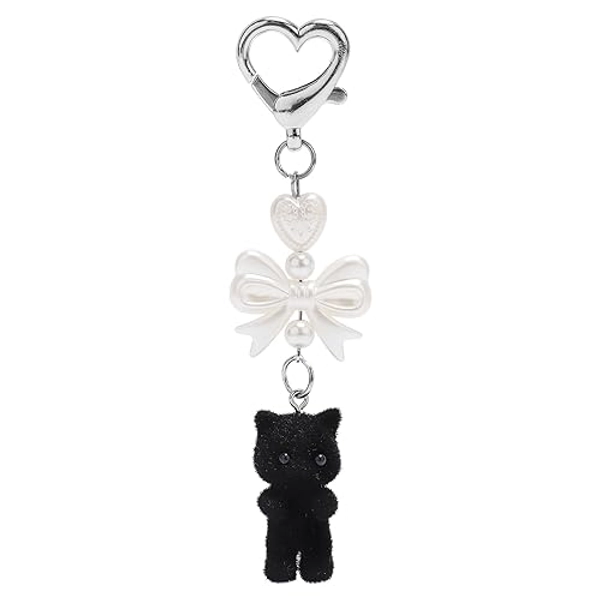 Cute Fuzzy Cat Keychain, Cat Charm Keychain Cat Lover Gift Heart Bow Pendent Stuffed Animal Keychain for Women Backpack Purse