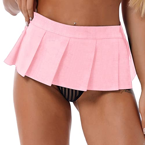 Freebily Womens Sexy Japanese Schoolgirl Pleated Miniskirt Plaid Micro Mini Skirt Lingeries Tutu Skirts - Pink - One Size