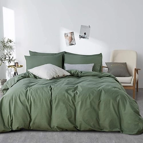 Sedefen Housse de Couette 220 x 240 cm Vert Sauge Coton lavé Couleur Unie - Parure de Lit 2 Personnes avec Fermeture Éclair - Aspect ridée Naturel Housse Couette avec 2 Taie d'oreiller 65x65 cm