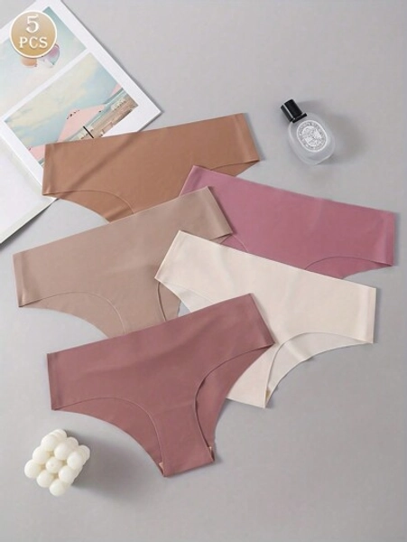 5pcs/Pack Women's Solid Colored Microfiber Breathable Comfortable Sexy Triangle Panties