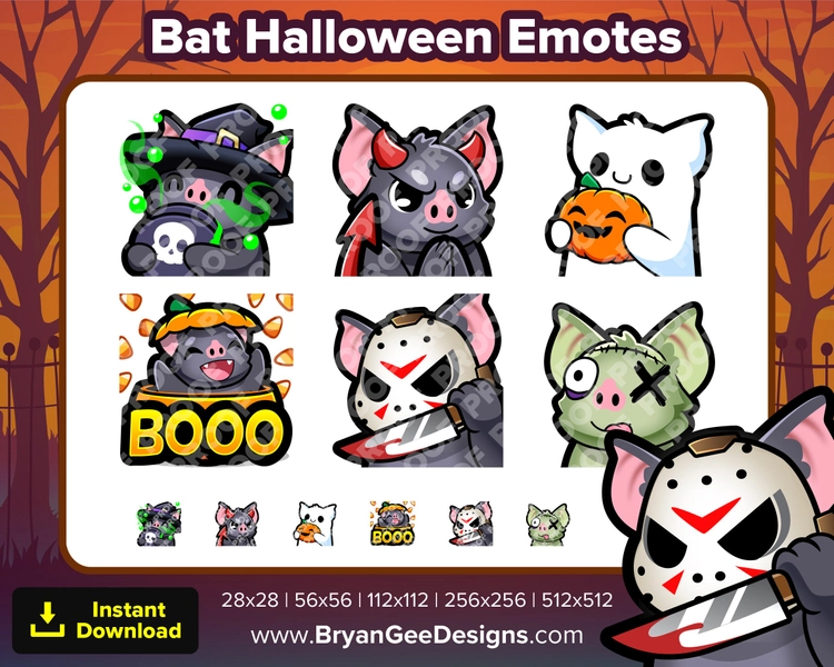 Bat Halloween Twitch Emotes Spooky Sip Devil Ghost Pumpkin Boo Jason Knife Zombie Derp Youtube Emotes TikTok Emotes Discord