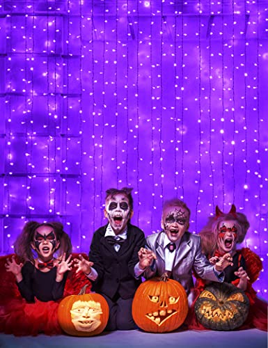 suddus Purple Curtain Lights for Halloween, 200 LED Hanging String Lights with USB Plug, Curtain String Lights Indoor for Bedroom Wall, Christmas, Party, Porch, Holiday Decorations, 6.5ft * 6.5ft - USB-200 LED - Purple