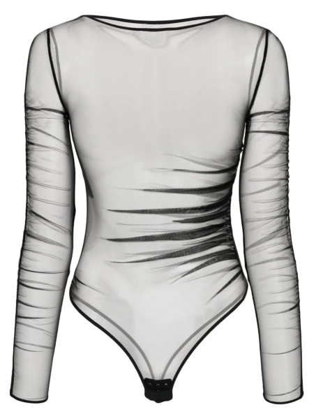 ruched sheer mesh bodysuit