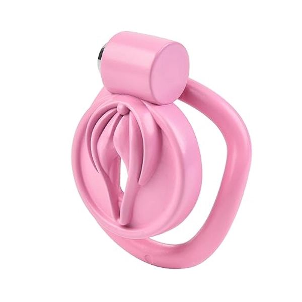Sissy Chastity Cage Lock 4 Rings Vagina Penis Cage Sissy Sex Toys Breathable Resin Cock Cage for Sissy Men (Pink)