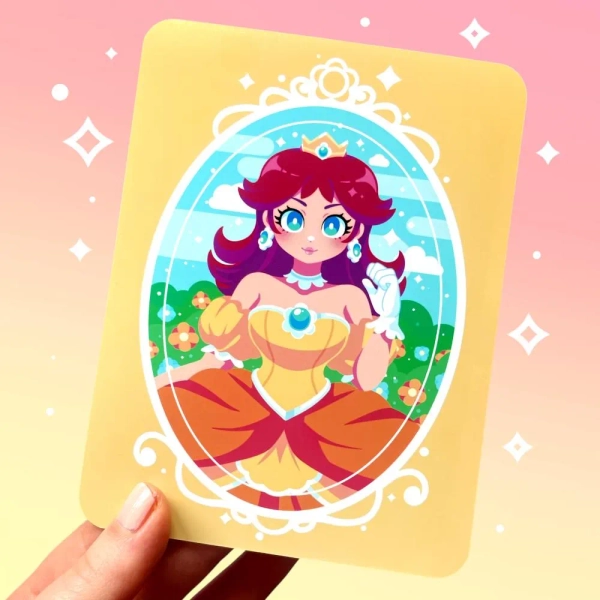 Daisy inspired print | Flower princess portrait pin up art | Orange | Fantasy aesthetic