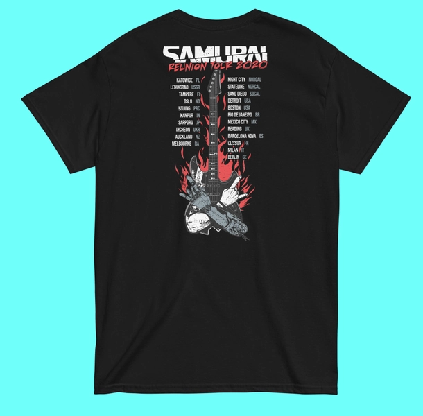 Samurai Reunion Tour Shirt With Tour locations Classic Samurai Band Shirt Cyberpunk Samurai T-Shirt