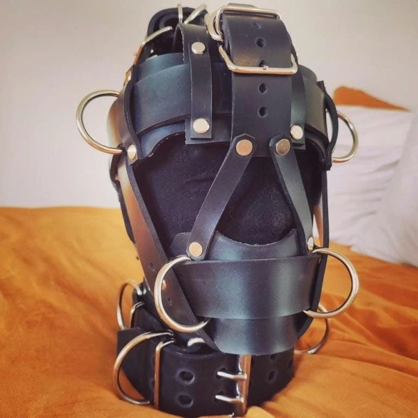 BDSM muzzle hood for pet play in leather or rubber!