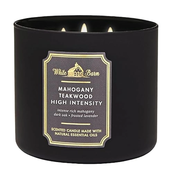 Bath & Body Works White Barn 3-Wick Candle in Mahogany Teakwood High Intensity, Scented