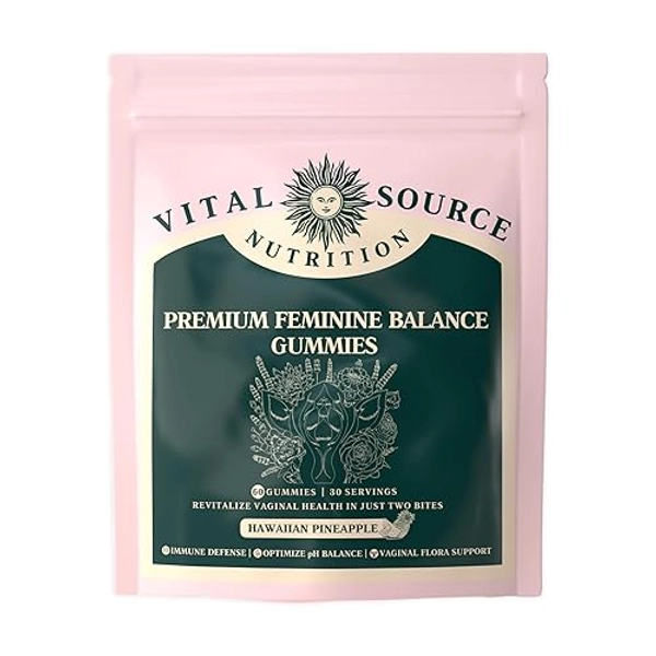 Vital Source Nutrition - Premium Feminine Balance Gummies - for Women’s Health & Wellness - Immune Support - Vegan, Gluten-Free - Hawaiian Pineapple - 60 Gummies - 30 Servings