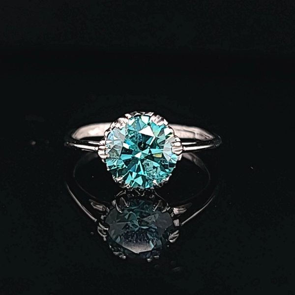 Platinum vintage  art deco filigree  engagement ring 2.12ct natural blue round Diamond circ 1920's