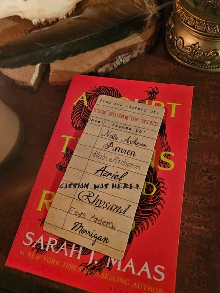 ACOTAR House of Wind Library Card Bookmark | A Court of Thorns and Roses | SJM | Double-sided | Rustic | Book Lovers | Booktok | Handmade