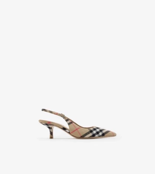 Check Dame Slingback Pumps​ in Sand - Women, Linen | Burberry® Official